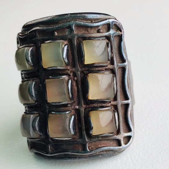 Mid Century Sterling Silver Square Grid ring - Picture 7 of 14